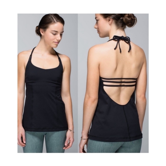 lululemon wandering yogi low back halter top size 8 in black - Picture 3 of 10